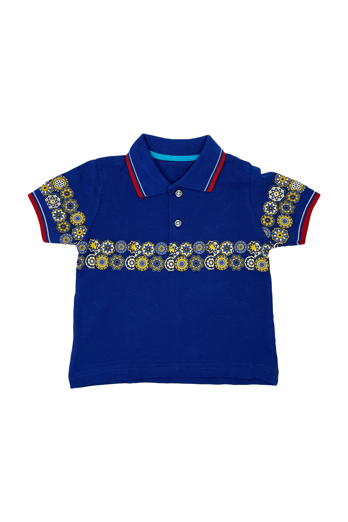 Merry 2/5 Yaş Mavi Polo Yakalı Desenli Erkek Çocuk Tshirt