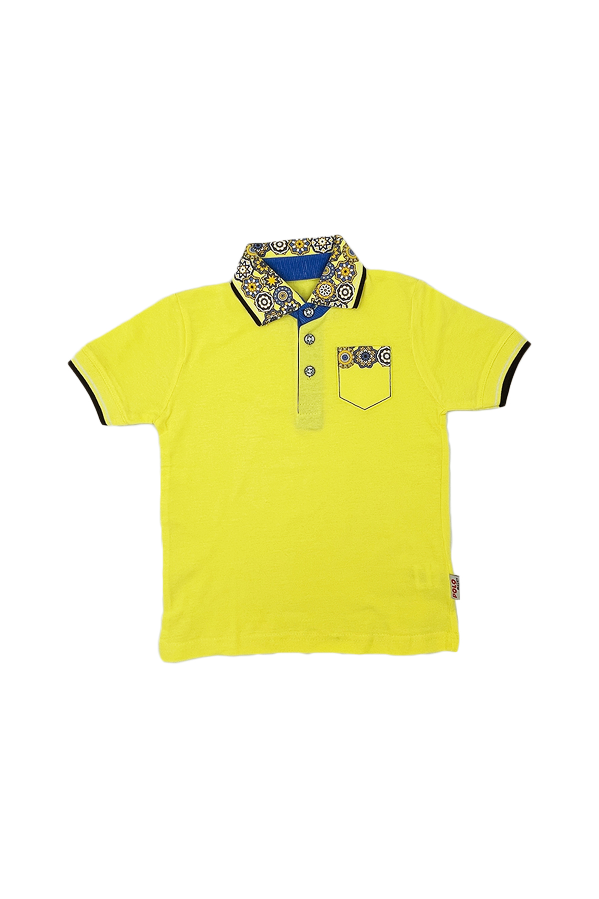 Merry 2/5 Yaş Sarı Motif Desenli Cepli Polo Yaka Erkek Çocuk Tshirt