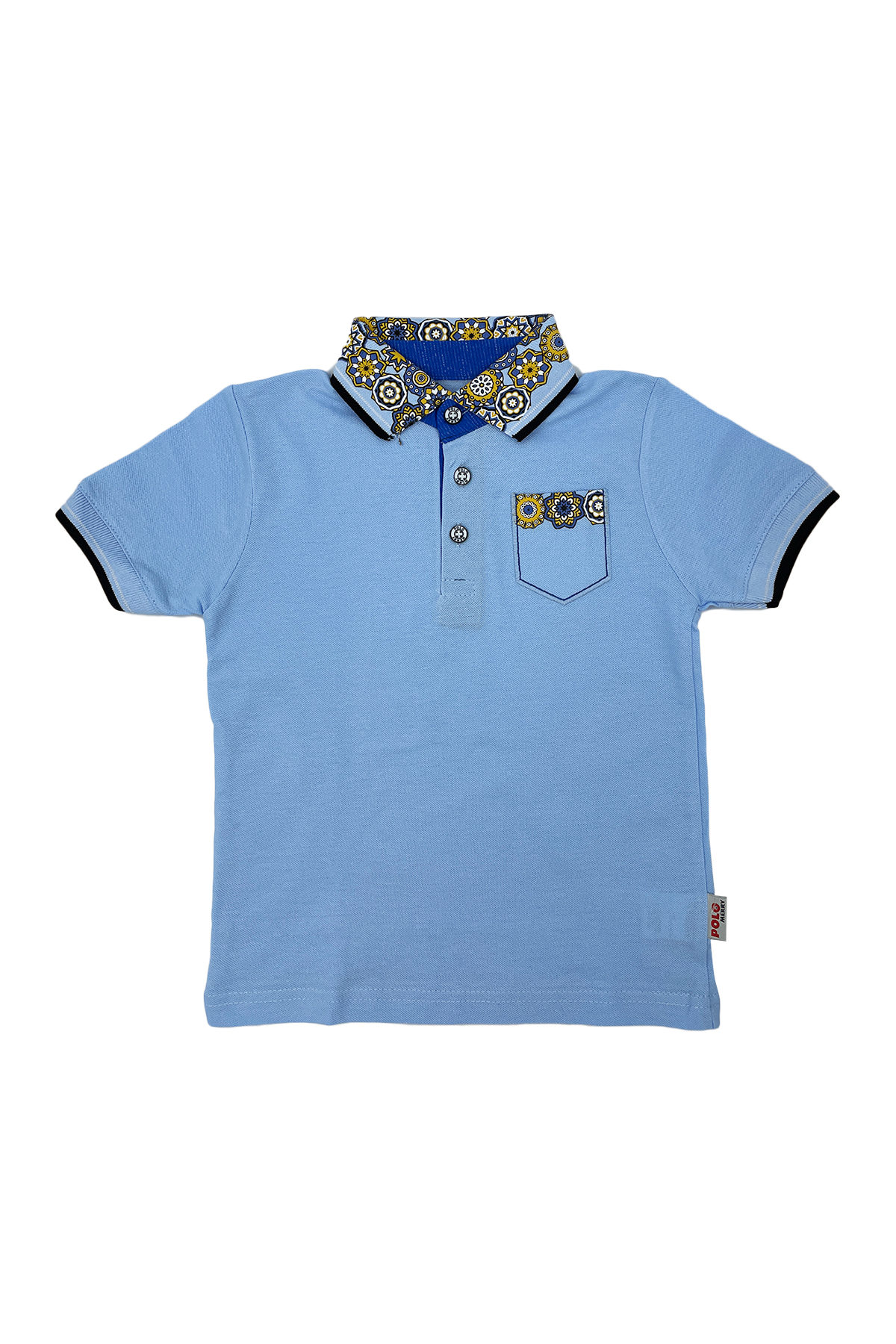 Merry 2/5 Yaş Mavi Motif Desenli Cepli Polo Yaka Erkek Çocuk Tshirt